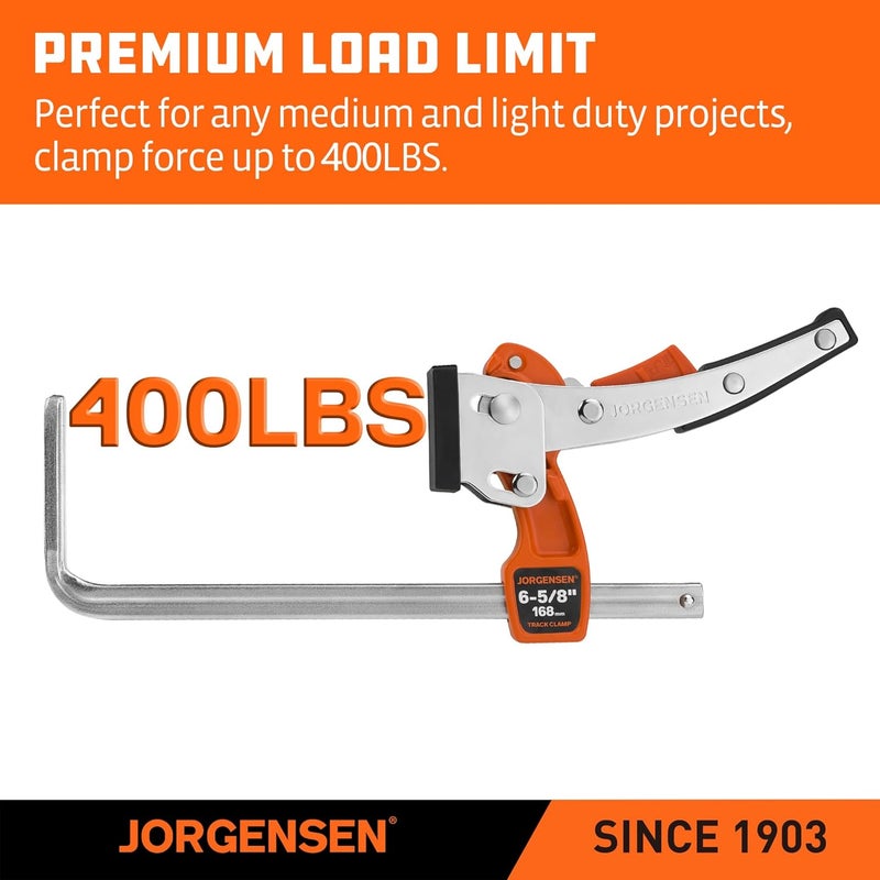Jorgensen 6-5/8" Ratcheting Table Clamps, Quick Release Track Saw Clamps, Guide Rail Clamp for MFT Table and Guide Rail System, 2-7/8" Throat Depth, 400lbs Load Limit, 2 Pack - Image 3